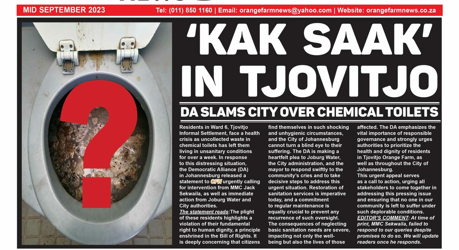 Current Issue: Orange Farm News Mid September 2023